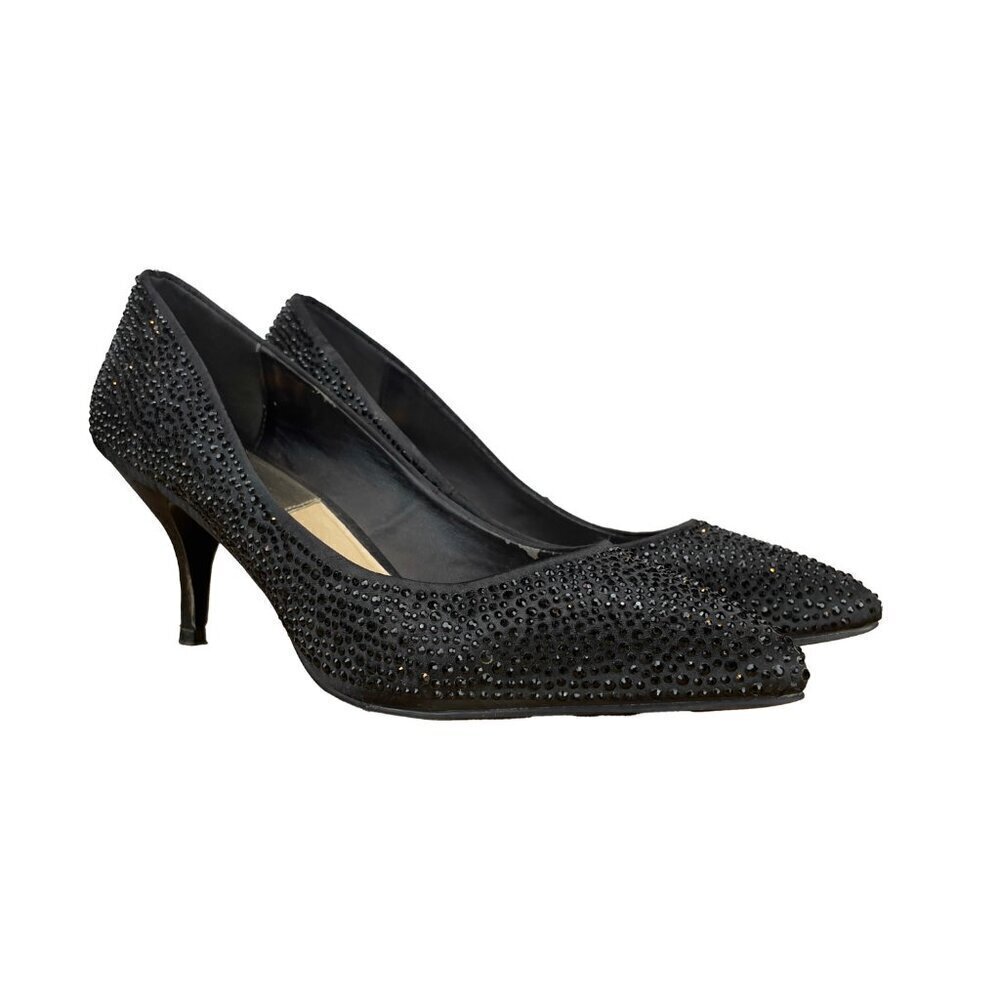LUCA FERRI Black Crystal Studded Classic Glam‎ Pointed toe Stiletto Pump sz 39